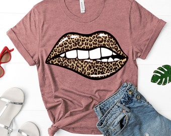 leopard print lips t shirt dress