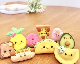 Cute Food Foodie Magnets- Set of 4-Polymer Clay Decorative Magnets - unique Stocking Stuffer  - Handmade Miniature Fake Food Magnet