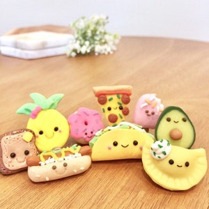 Cute Food Foodie Magnets- Set of 4-Polymer Clay Decorative Magnets - unique Stocking Stuffer  - Handmade Miniature Fake Food Magnet