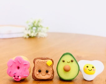 Avocado, Toast, Egg, and Donut Fridge Magnet set, Polymer clay magnet, Polymer Clay Embellishments, Refrigerator Food magnets, bow clays|