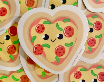 Heart Pizza sticker| water-resistant sticker| water bottle sticker | Food Sticker| Wedding favors| Locker Decor