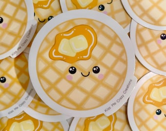 Waffle sticker| water-resistant sticker| water bottle sticker | Food Sticker| Wedding favors| Locker Decor