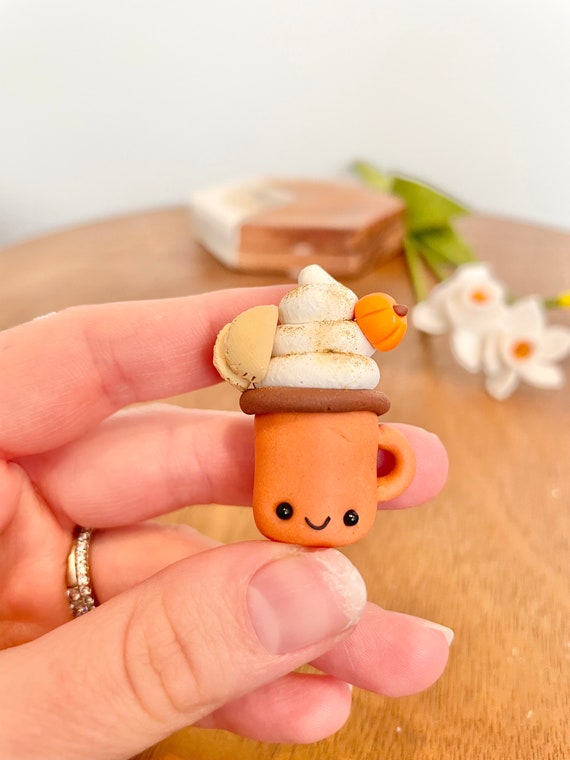 Handcrafted Pumpkin Spiced Latte Polymer Clay Magnet, Coffee Lover