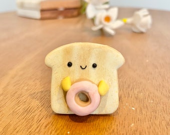 Toast with donut magnet| Breakfast magnet| Kawaii magnet| Breakfast lover gifts| Cute office supply| Strong magnets| House warming gift|