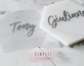 Marble Hexagon Tile Place Card: Personalized Wedding Favor