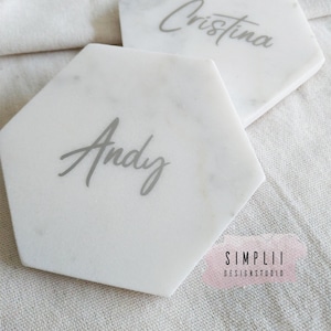 Carte de place de tuile | 4.5" Marble Hexagon Wedding Place Card | Carte de place en marbre | Tuile hexagonale | Carte de place de mariage | Douche nuptiale