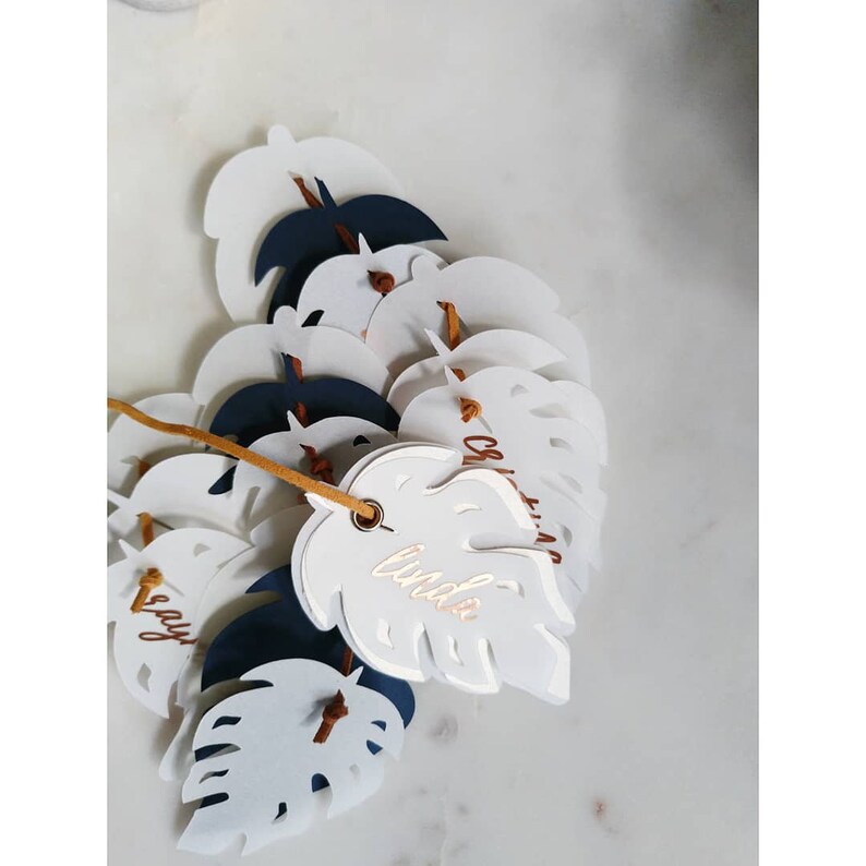 Tropical Leaf Design Place Card Baby Shower Rose Gold Design Wedding Place Card Custom Name Place Card Layered Design Place Card