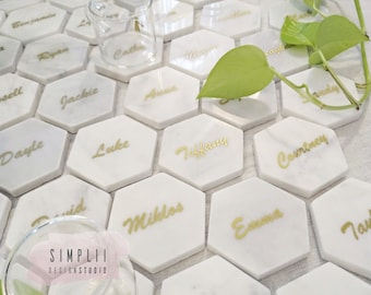 Marmor Tischkarte | Elegante 3"Hexagon Hochzeit Platzkarte | Gedeck | Hexagon Tile | Hochzeit Tischkarte |Brautparty