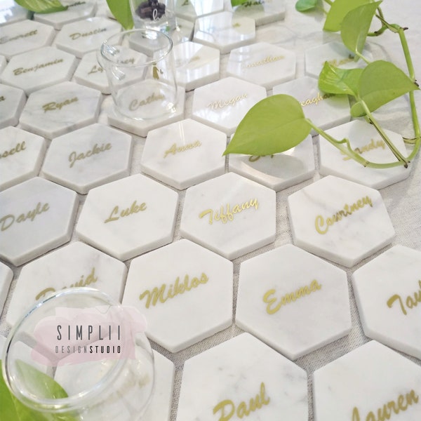 Marble Place Card | Elegant 3" Marble Hexagon Wedding Place Card | Place Setting | Hexagon Tile | Wedding Place Card |Bridal Shower