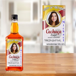 Photo Personalised Customized Bottle Label Sticker for Cachaça Rum Birthday