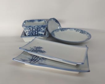 Arita yaki porcelain plates, bowls for Japanese lunch, diner, or sushi