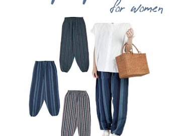 cotton tsumugi monpe for women / japanese traditional style working pants for women