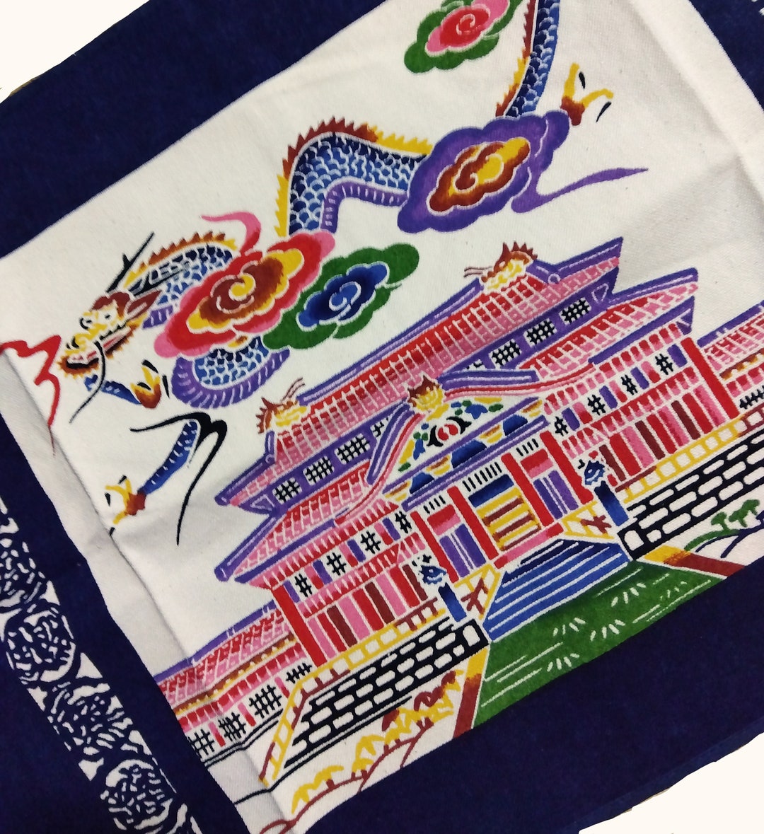 Okinawa Bingata Dyeing Cloth / Shurijo Castle and Dragon Etsy