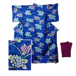 Set of yukata and obi belt / hydrangea flowers