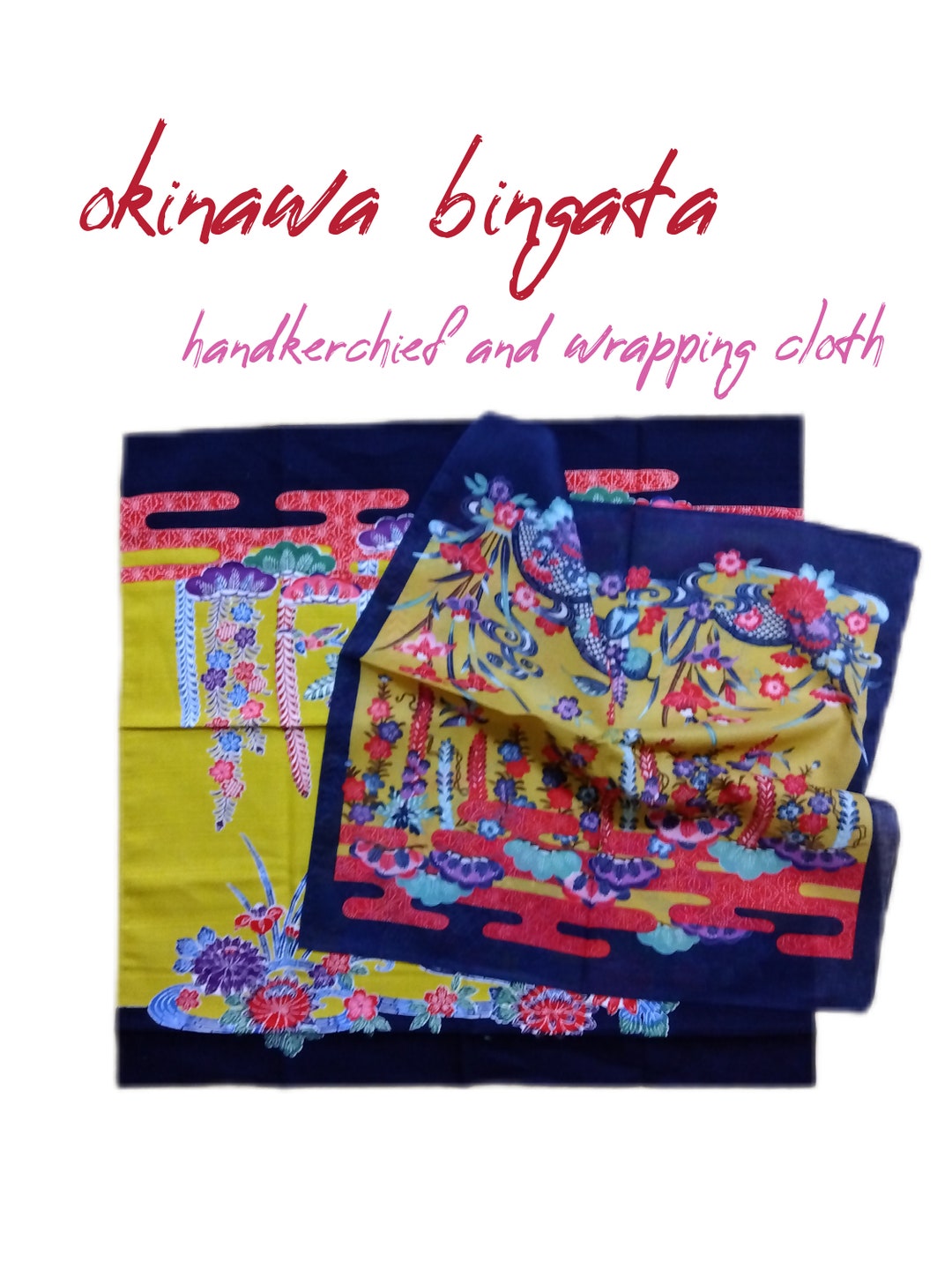 Set of Okinawa Bingata Pattern Handkerchief and Wrapping Cloth - Etsy