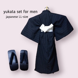 Set of yukata, obi belt, and sandals for men / Japanese LL-size