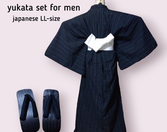 set of yukata, obi belt, and sandals for men / japanese LL-size