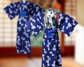 Yukata and obi belt set for men / Japanese LL size