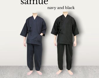 Samue-Set aus Jacke und Hose für Damen oder Herren, aus Baumwolle / marineblau und schwarz
