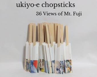 set of 36 Japanese disposable chopsticks, ukiyoe art, Thirty‐six Views of Mount Fuji / made of Japanese cypress