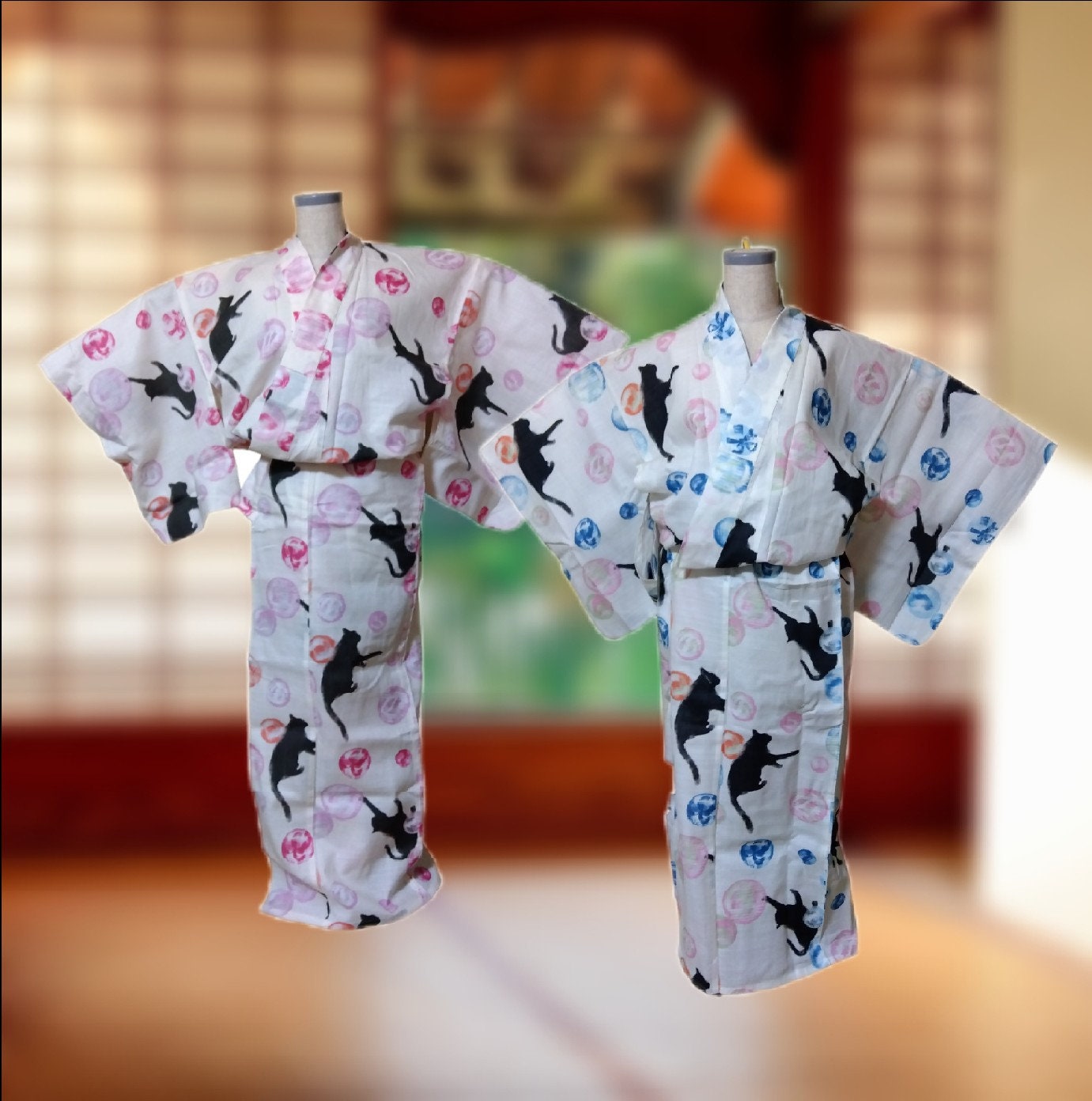 Yukata Cat Yukata For Women / Cute Cats Pattern Etsy UK