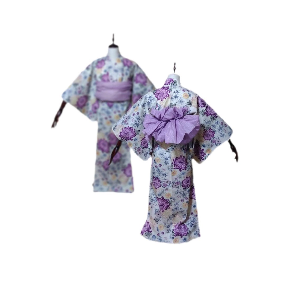 Set of Okinawa Bingata Pattern Yukata Kimono and Heko Obi for Women ...