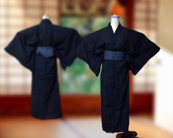 set of yukata, obi belt, and sandals for men / japanese M-size