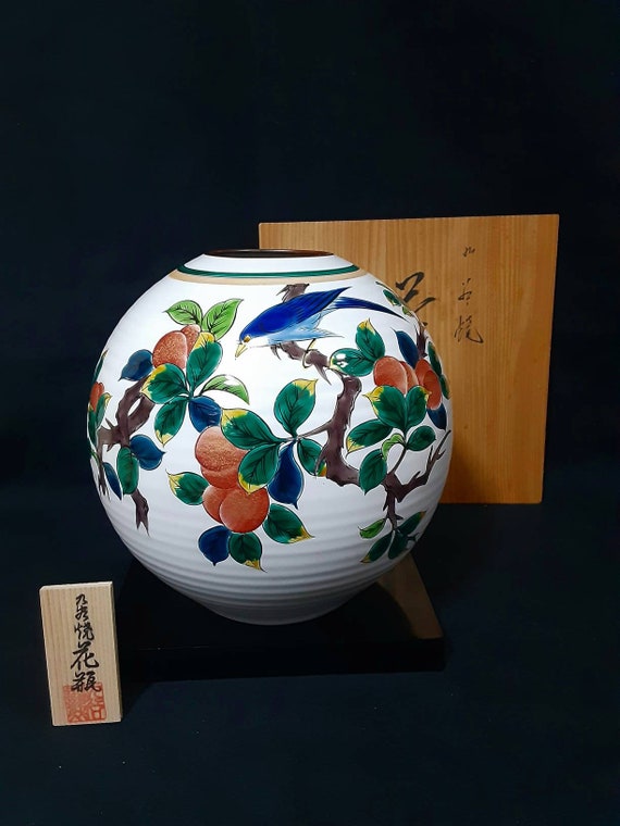 九谷焼Kutani Ware Ceramic Vase Vintage Kutani Ware (九谷焼) Flower Vase / Peach and Bird - Etsy