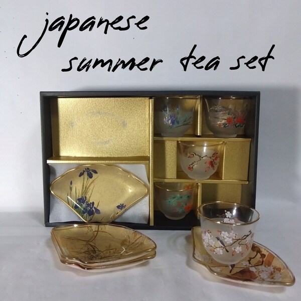 japanese tea set for summer / set of five cups and saucers