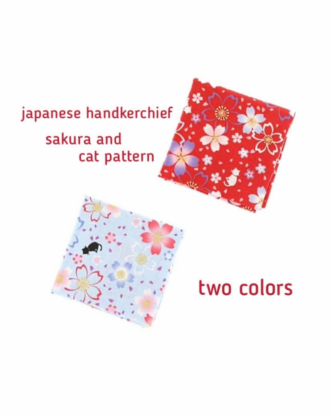 Japanese Handkerchief / Sakura and Cat Pattern - Etsy