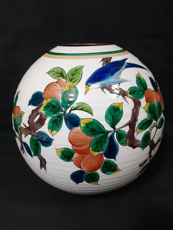 九谷焼Kutani Ware Ceramic Vase Vintage Kutani Ware (九谷焼) Flower Vase / Peach and Bird - Etsy