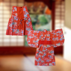 Set of Okinawa bingata kimono and vest / japanese 90cm size