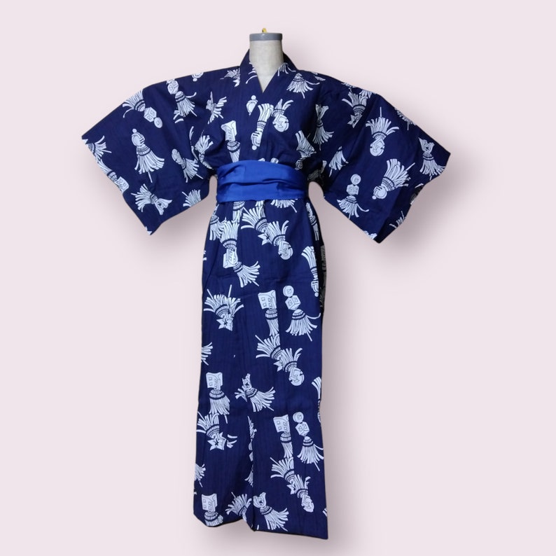 Yukata and obi belt set for men / Japanese LL size image 2