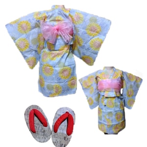 Set of yukata, obi belt, and sandals for girls / 100-size