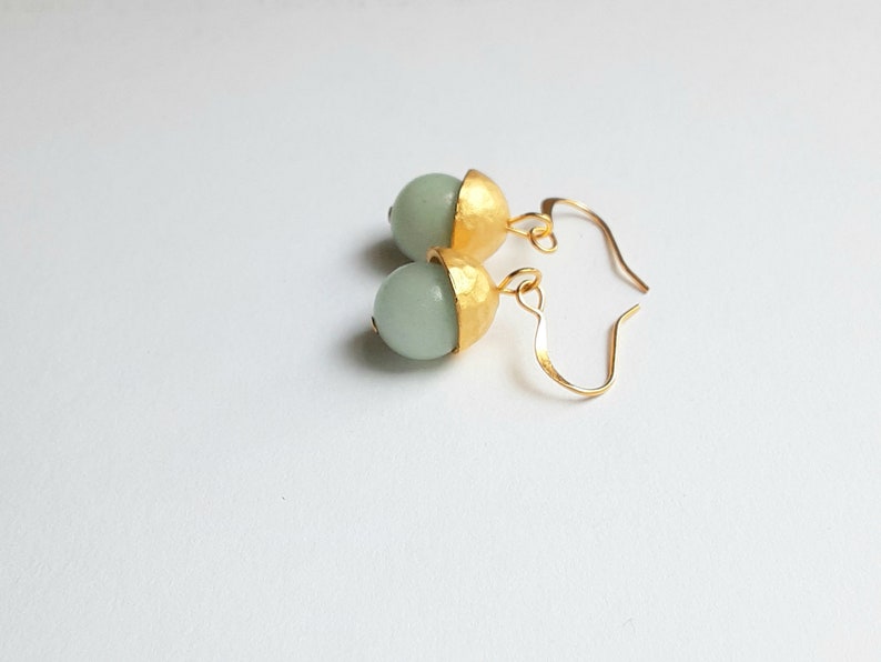 Amazonite with Hammered Gold Cap Drop Earrings