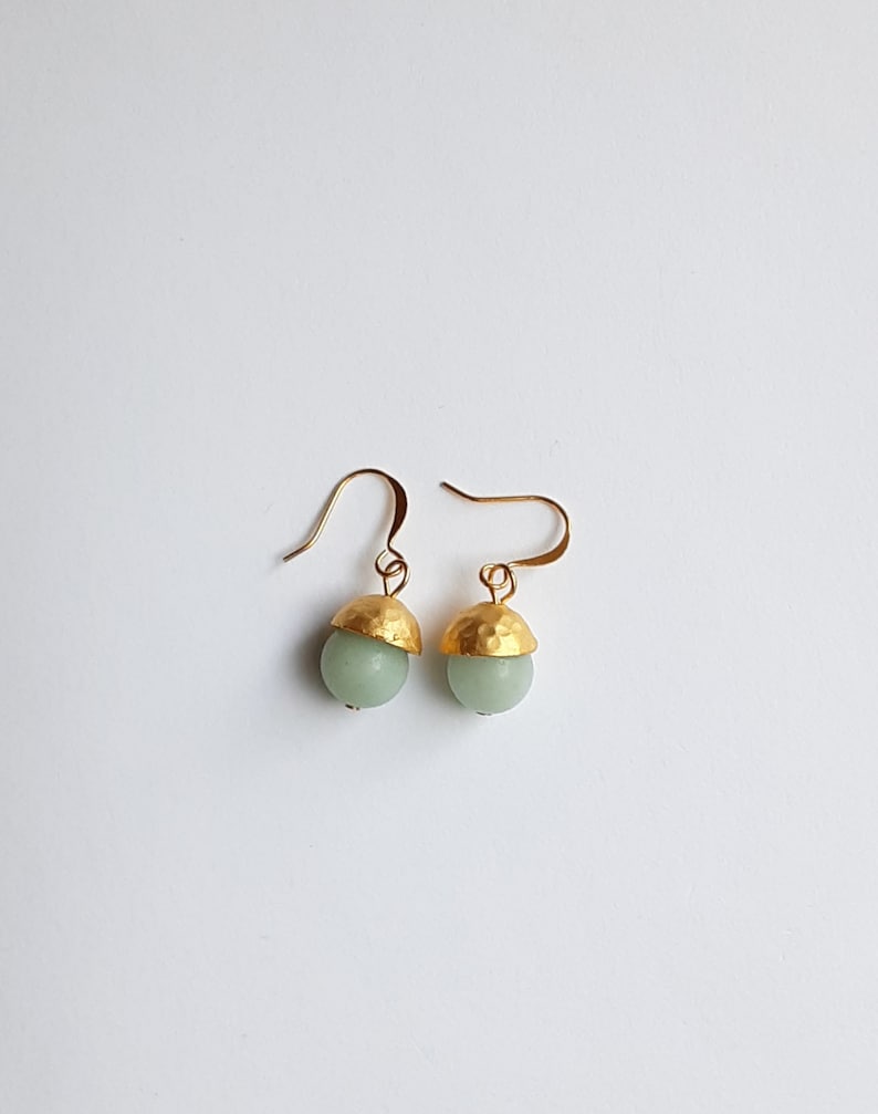 Amazonite with Hammered Gold Cap Drop Earrings