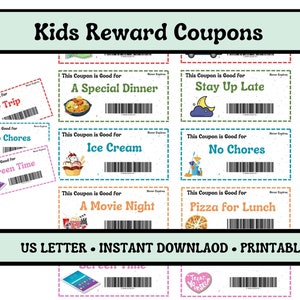 Kids Reward Coupons, Behavior Coupons , Kid Coupons, Rewards, Printable Reward Coupons, Instant Kid Coupons, Child Reward System, Incentives