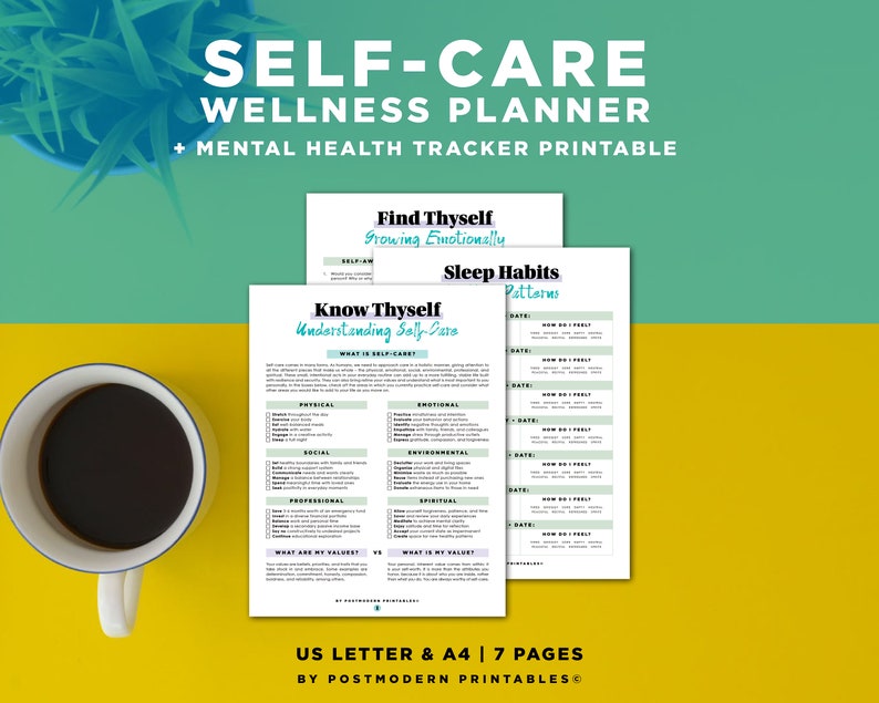 Self-Care Wellness Planner  Mental Health Tracker  Digital image 0