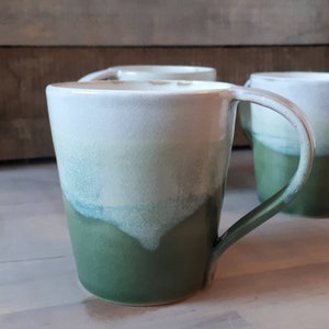 Spring stoneware ceramic mug, green and cream