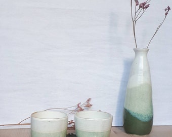 Vase soliflore en grès printemps, vert et crème