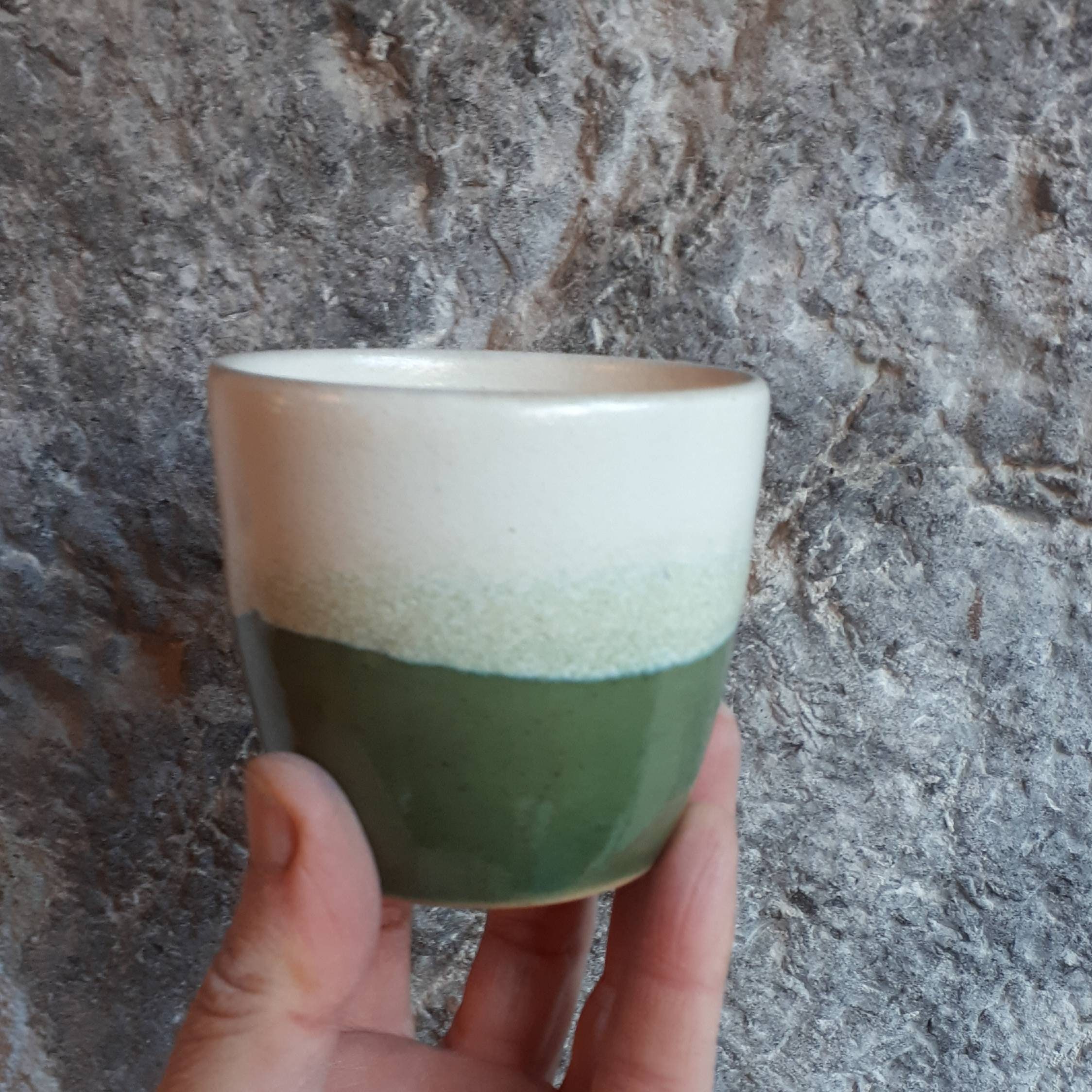 Tasse à Café Expresso en Céramique Printemps, Émail Vert et Crème