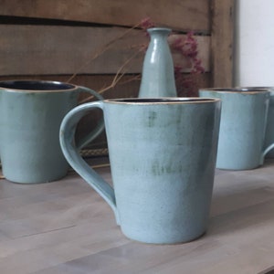 Stoneware ceramic mug, water green and black
