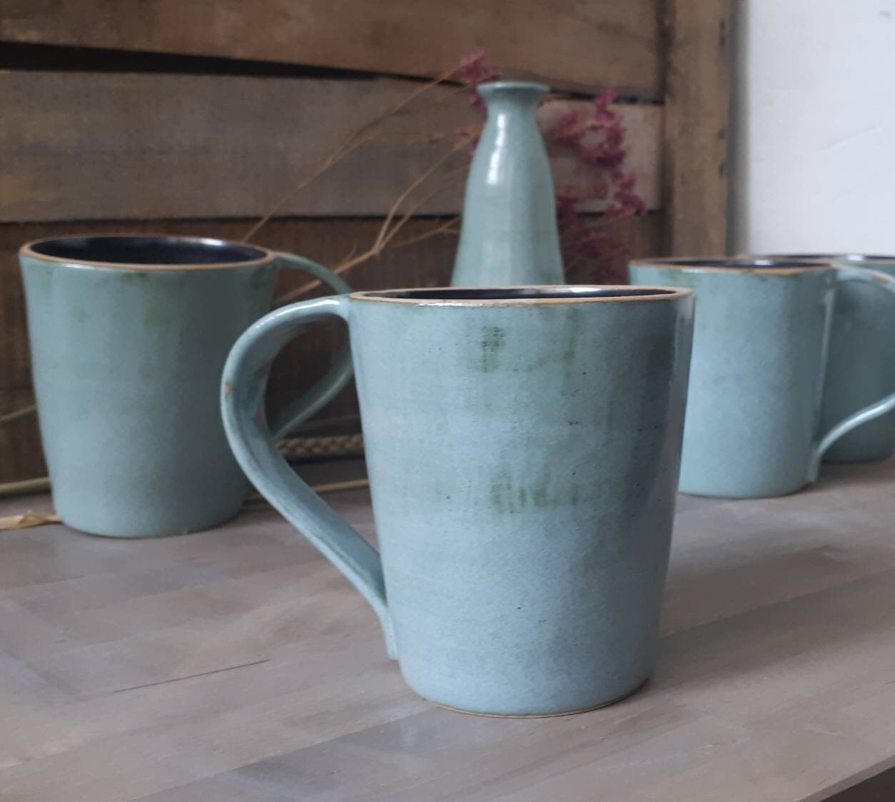 Mug Céramique en Grès, Vert d'eau et Noir