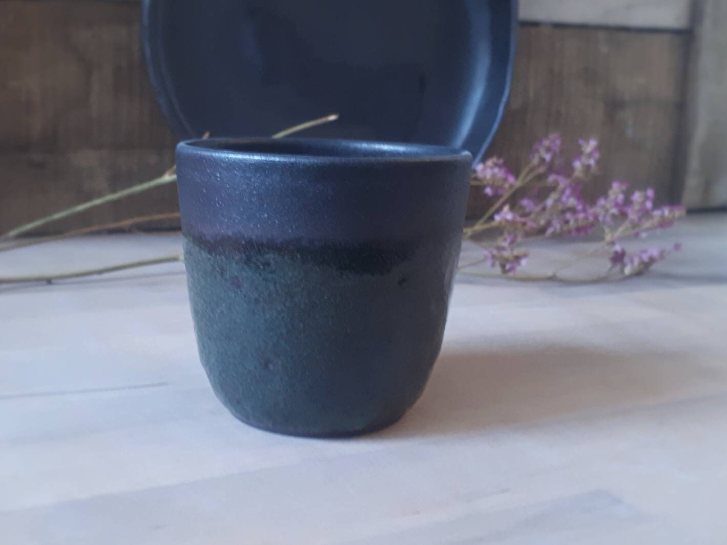 Tasse à Café Expresso en Grès, Émail Noir et Vert