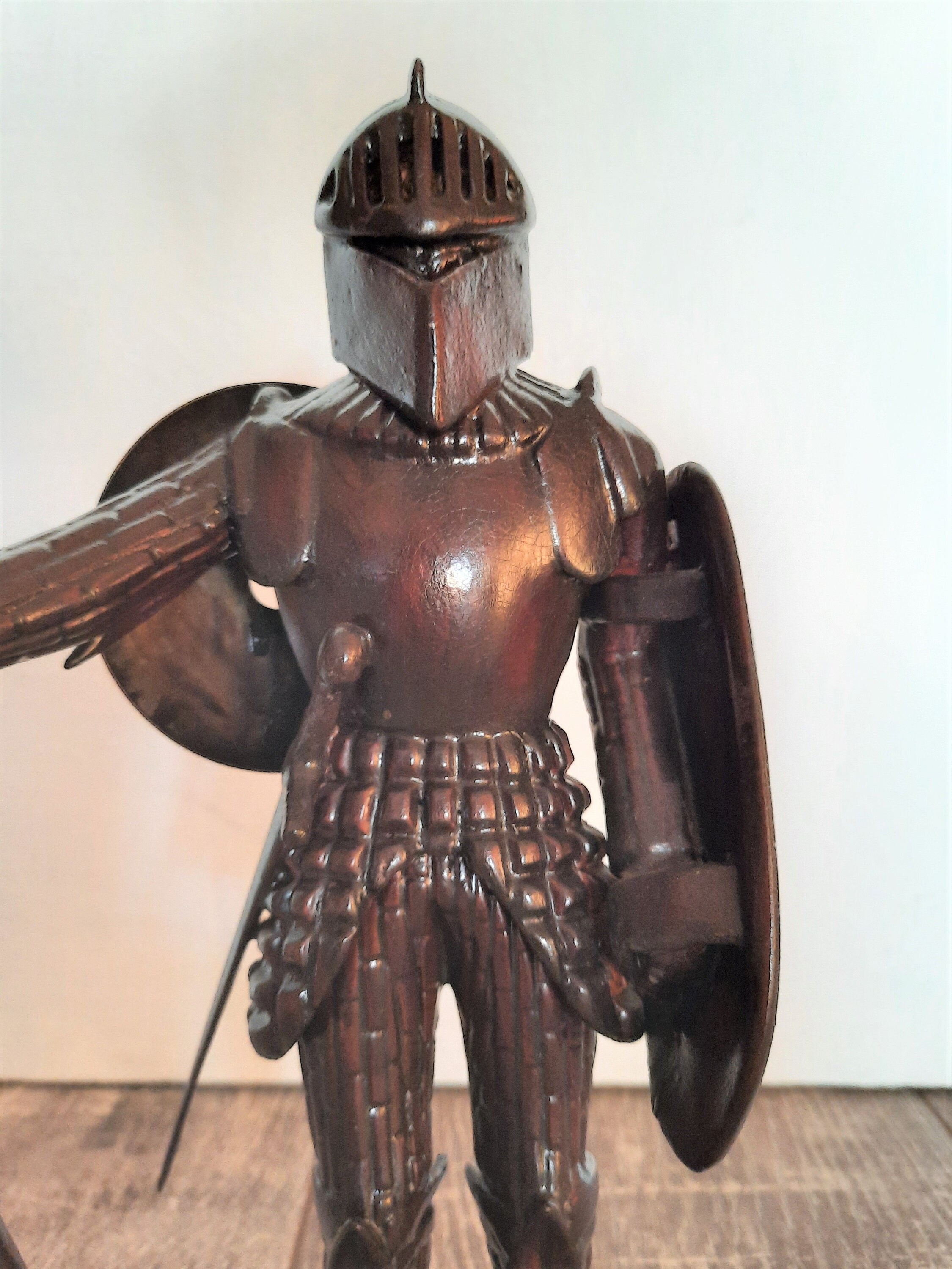 Wooden sculpture figure. Medieval knight in armor with a spear Etsy