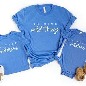 Raising Wild Things | Little Wild One | Mommy And Me Shirts | Tees For Brothers Sisters Siblings | Matching Mom And Baby Tshirt