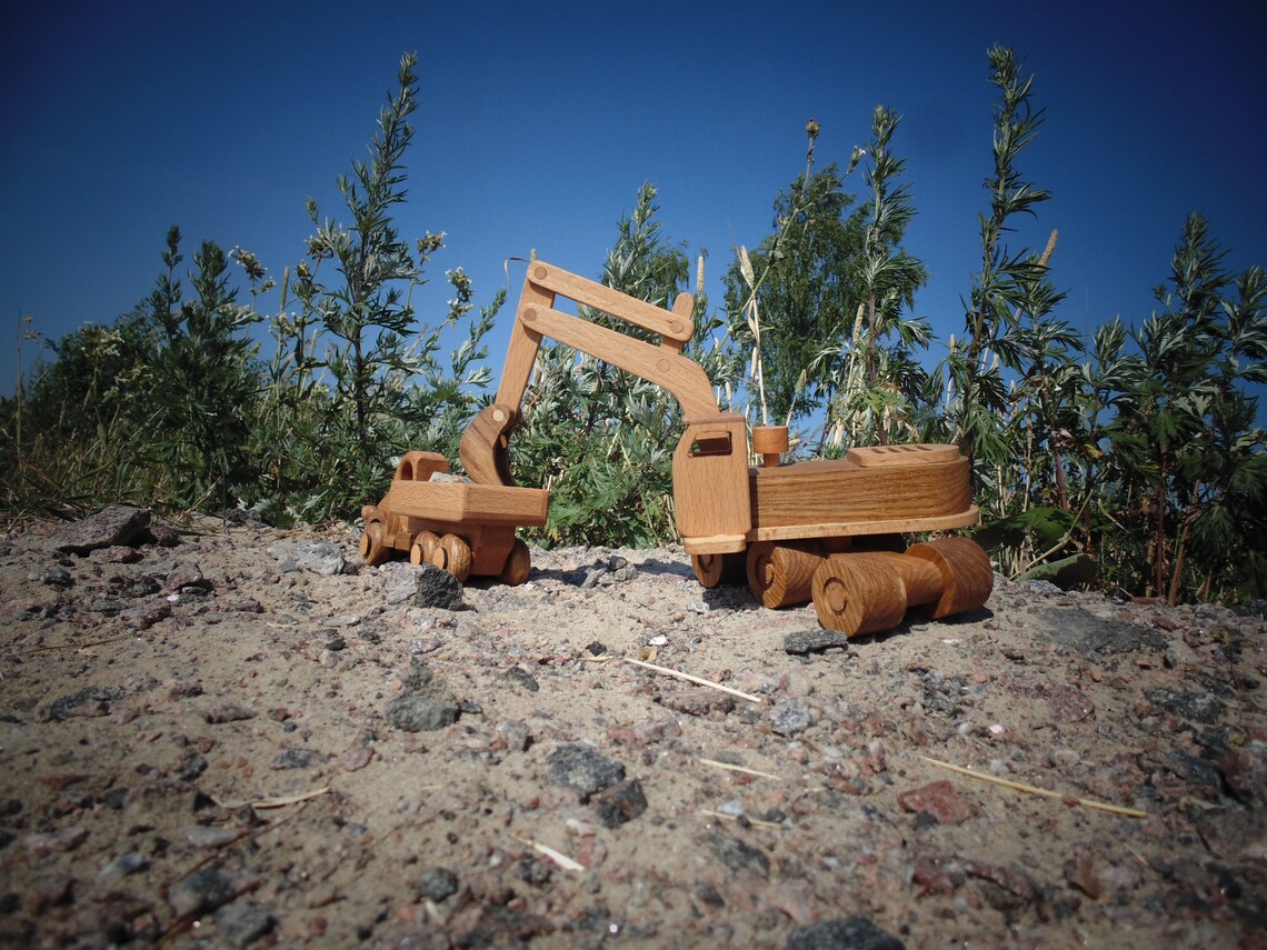 Wooden toy excavator Wooden Car Toy Truck loader Logging Etsy