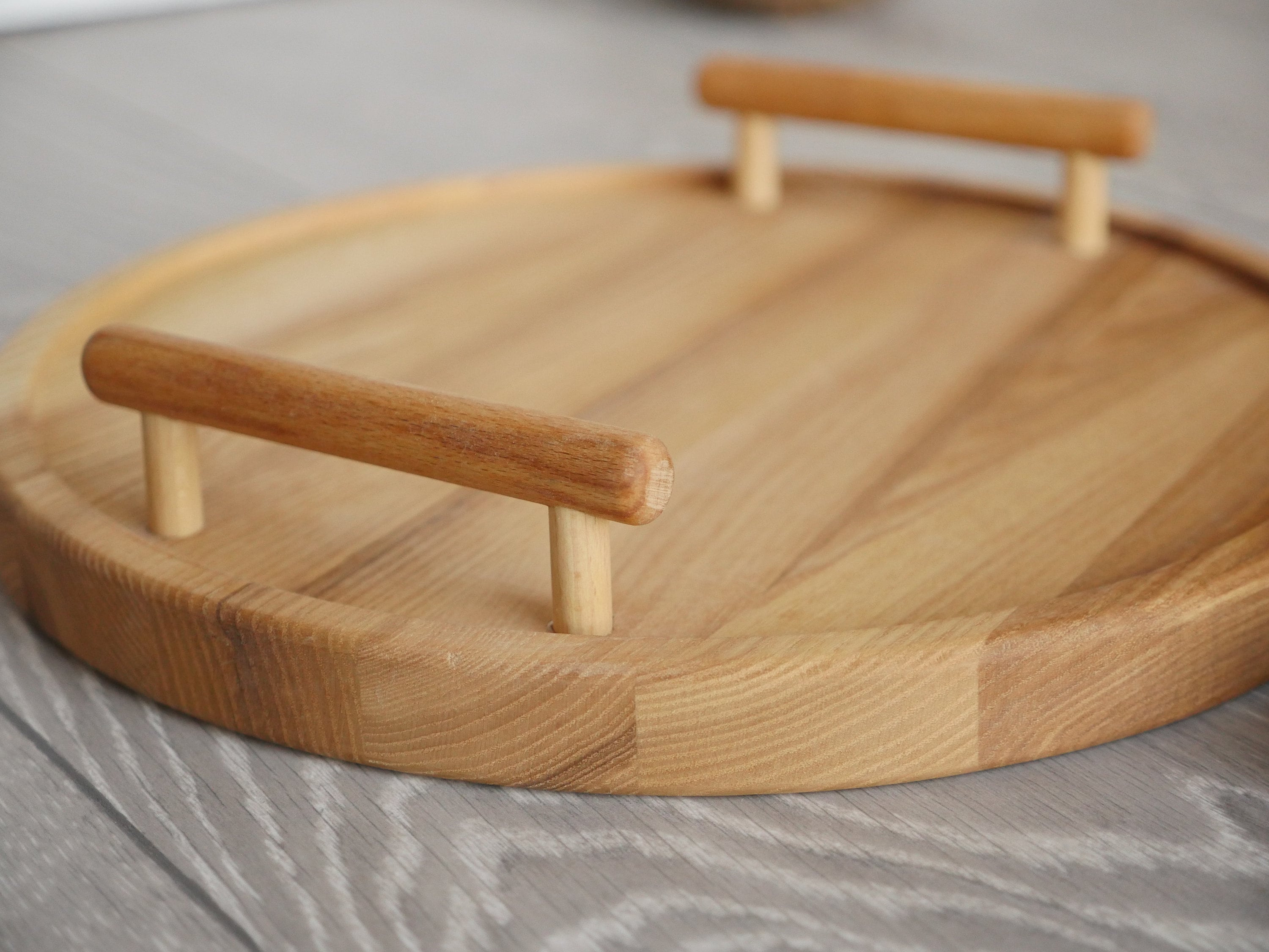 Round wood tray tray with handles coffee table tray wood Etsy