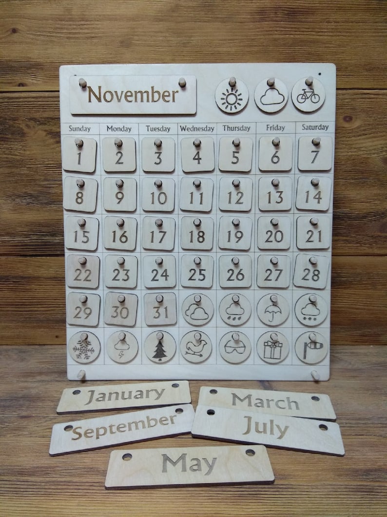 Wooden calendar Montessori calendar Etsy Wooden calendar Montessori calendar Etsy