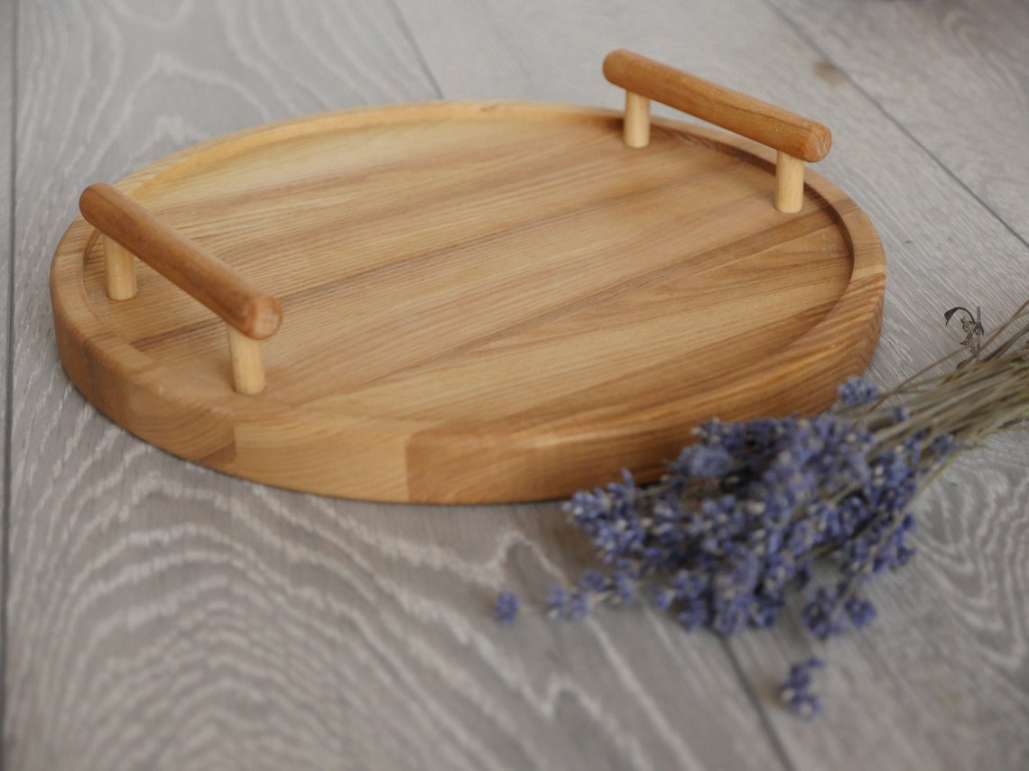 Round wood tray tray with handles coffee table tray wood Etsy
